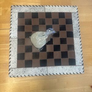 Cowhide Brown and White Checkered Table Mat